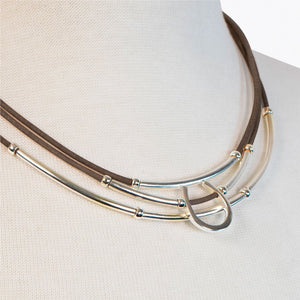 Calista - Equestrian Horseshoe Necklace on Brown Leather