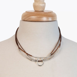 Calista - Equestrian Horseshoe Necklace on Brown Leather