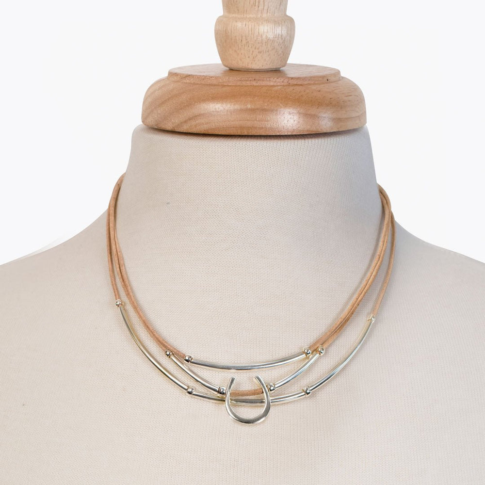 Calista - Equestrian Horseshoe Necklace on Natural Leather