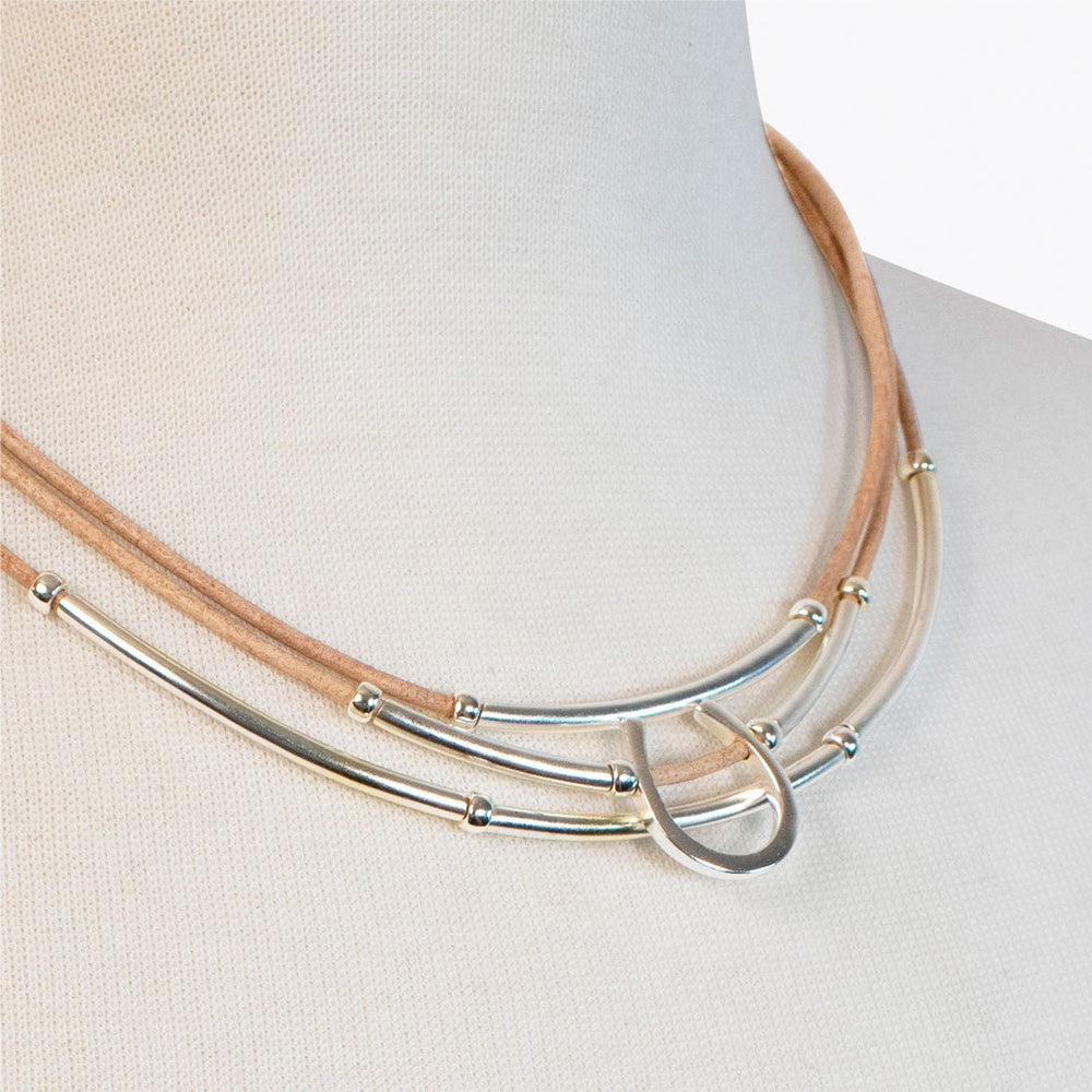 Calista - Equestrian Horseshoe Necklace on Natural Leather