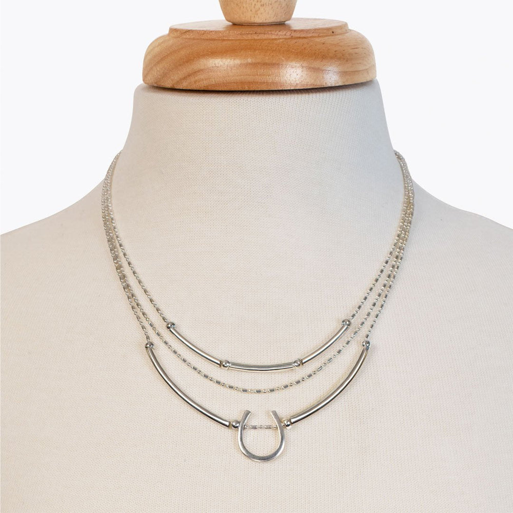 Calista - Equestrian Horseshoe Necklace on Beaded Chain in Silver