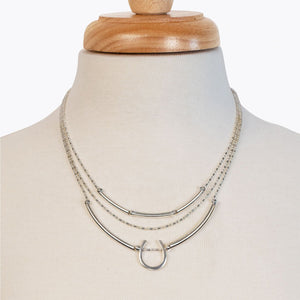 Calista - Equestrian Horseshoe Necklace on Beaded Chain in Silver