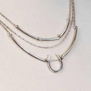 Calista - Equestrian Horseshoe Necklace on Beaded Chain in Silver