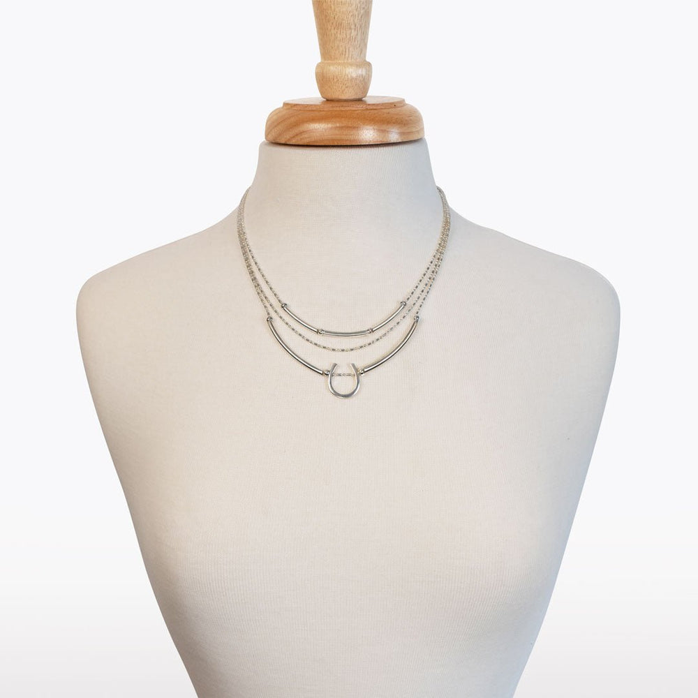 Calista - Equestrian Horseshoe Necklace on Beaded Chain in Silver