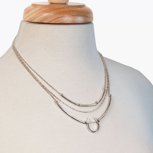 Calista - Equestrian Horseshoe Necklace on Beaded Chain in Silver