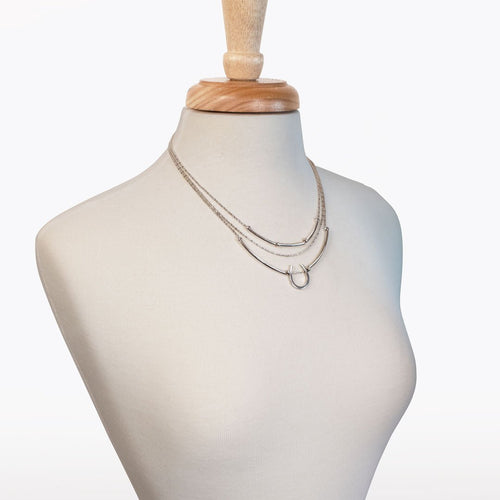 Calista - Equestrian Horseshoe Necklace on Beaded Chain in Silver