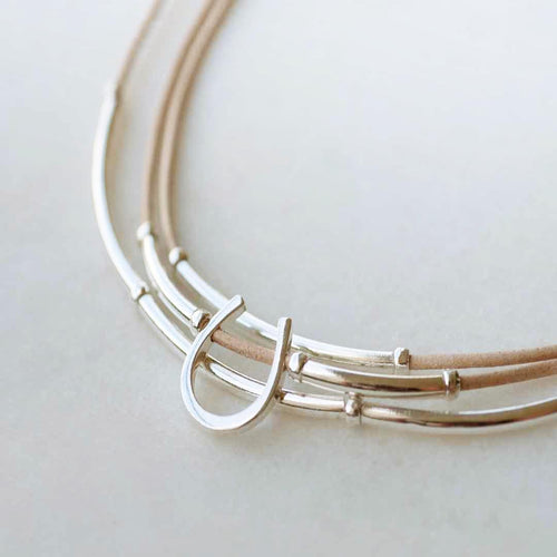 Calista - Equestrian Horseshoe Necklace on Natural Leather