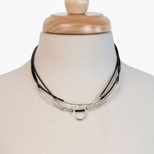 Calista - Equestrian Horseshoe Necklace on Black Leather