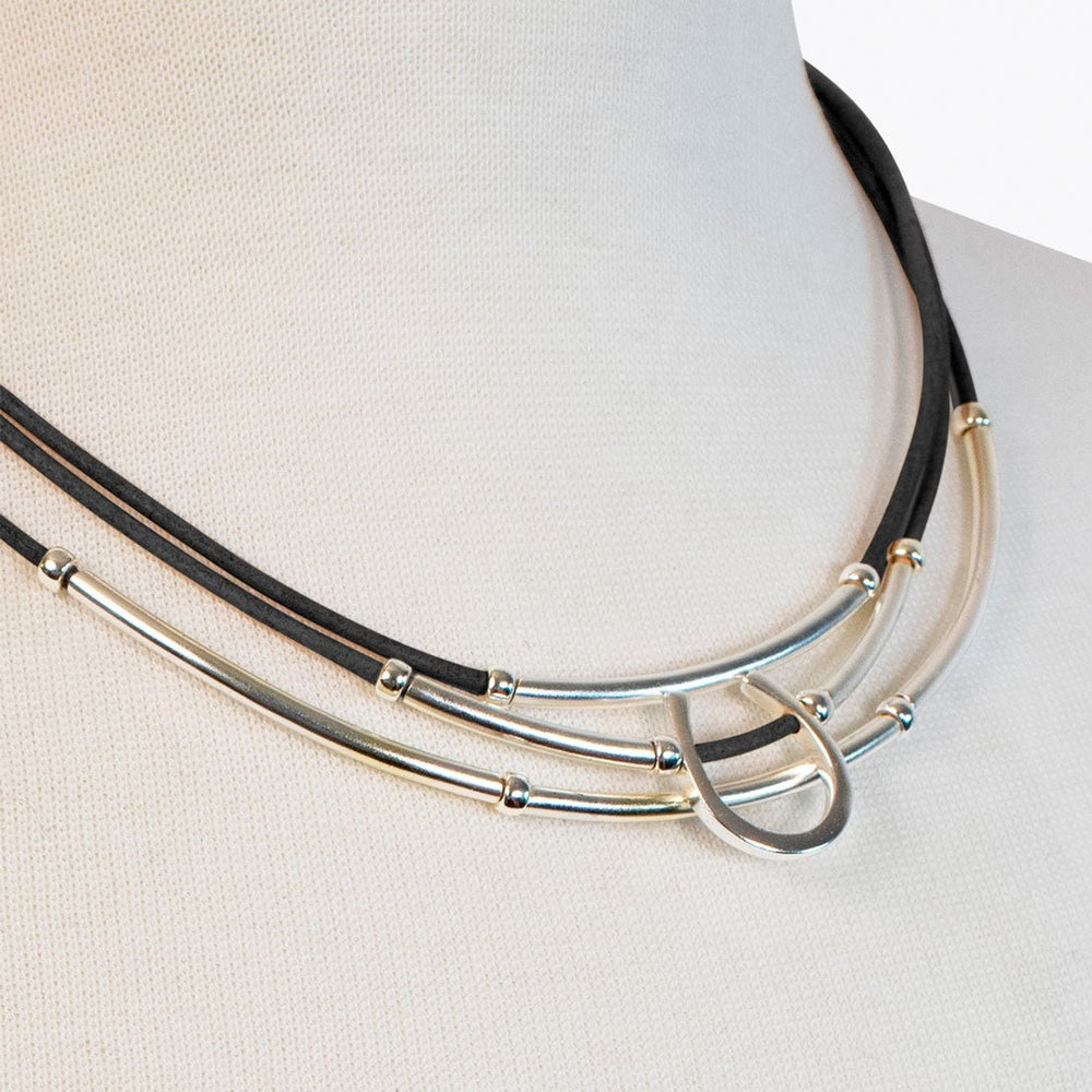 Calista - Equestrian Horseshoe Necklace on Black Leather