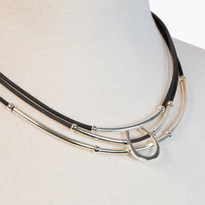 Calista - Equestrian Horseshoe Necklace on Black Leather