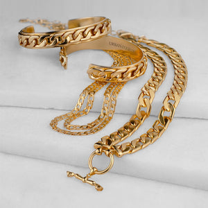 Cadence Equestrian Bracelet - Wide Gold Curb Chain Cuff