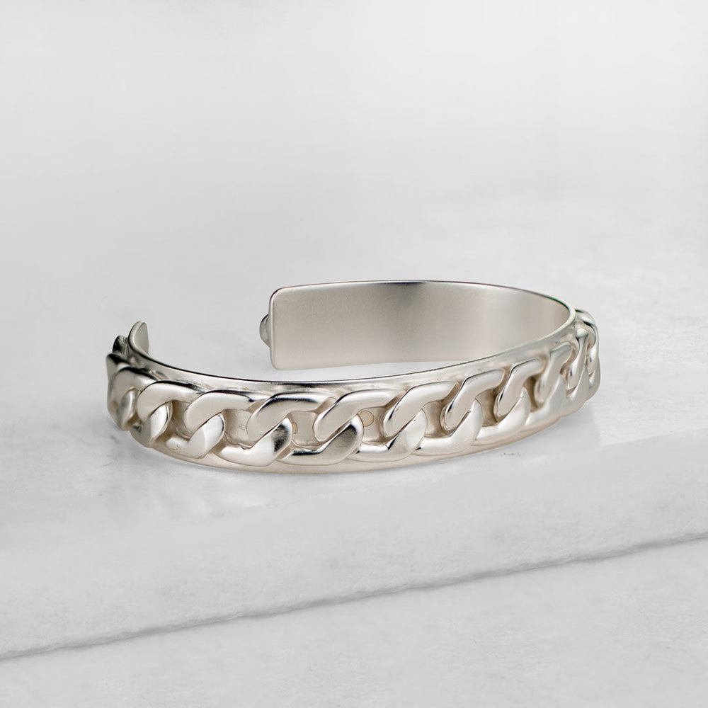 Cadence Equestrian Bracelet  - Wide Silver Curb Chain Cuff