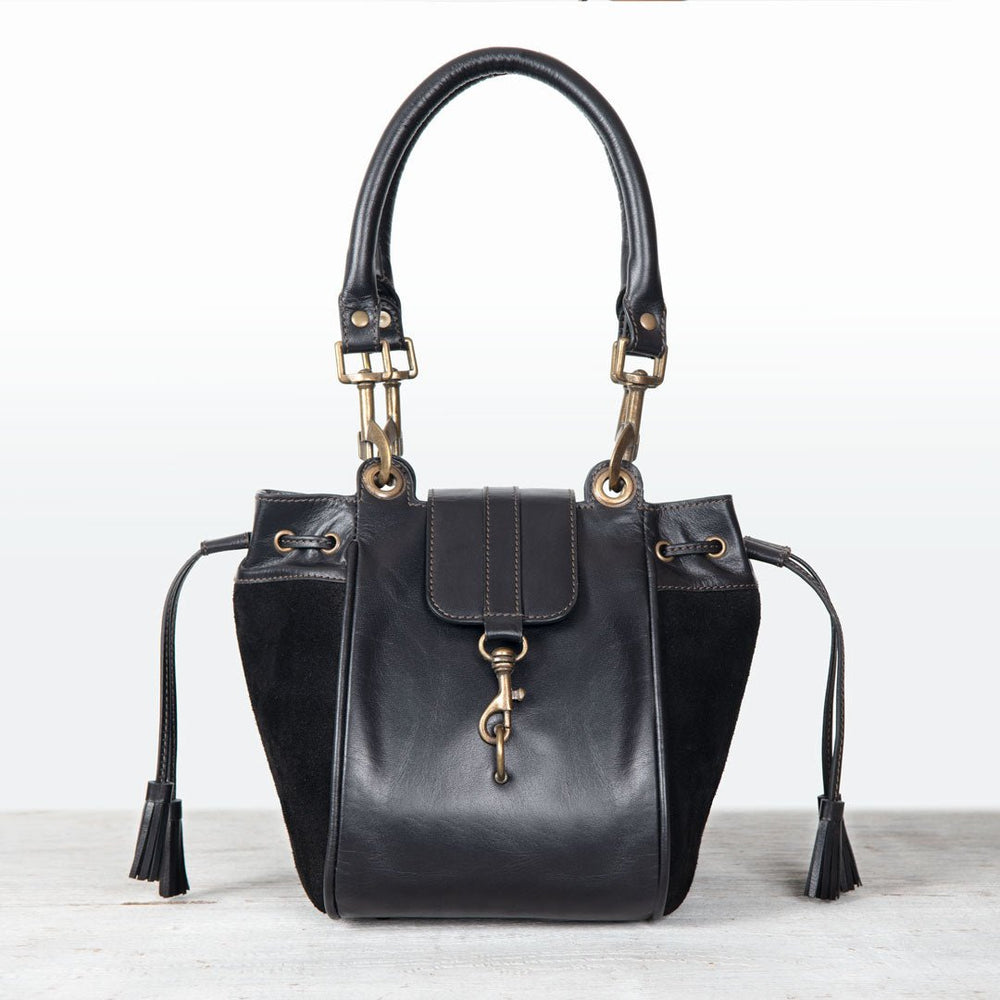 Cassidy - Luxury Leather Bucket Handbag in Black