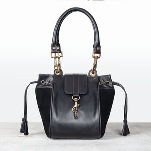 Cassidy - Luxury Leather Bucket Handbag in Black