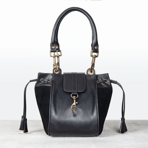 Cassidy - Luxury Leather Bucket Handbag in Black