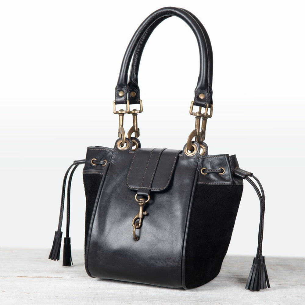 Cassidy - Luxury Leather Bucket Handbag in Black