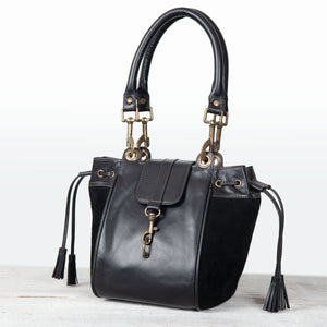 Cassidy - Luxury Leather Bucket Handbag in Black