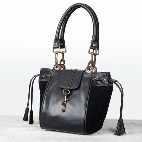Cassidy - Luxury Leather Bucket Handbag in Black