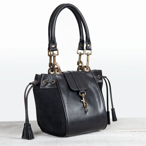 Cassidy - Luxury Leather Bucket Handbag in Black