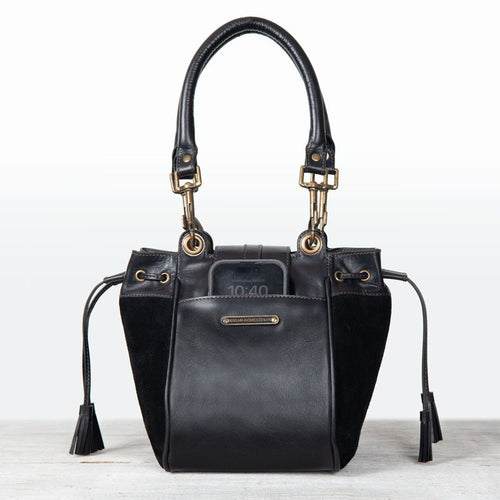 Cassidy - Luxury Leather Bucket Handbag in Black
