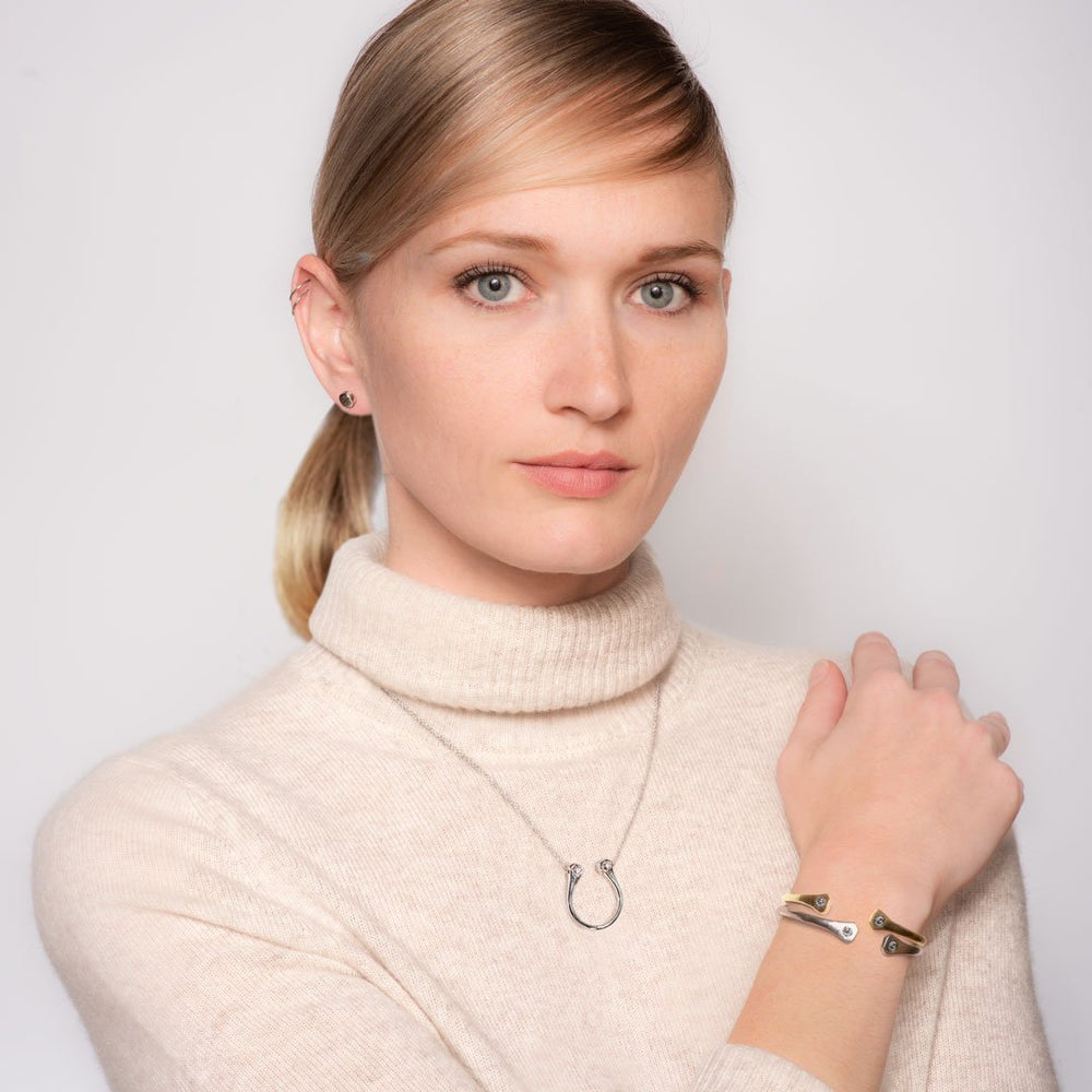Charmed - Mossanite Equestrian Horseshoe Nail Necklace in Gold