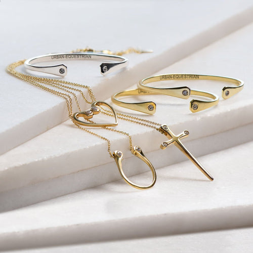 Charmed - Mossanite Equestrian Horseshoe Nail Necklace in Gold