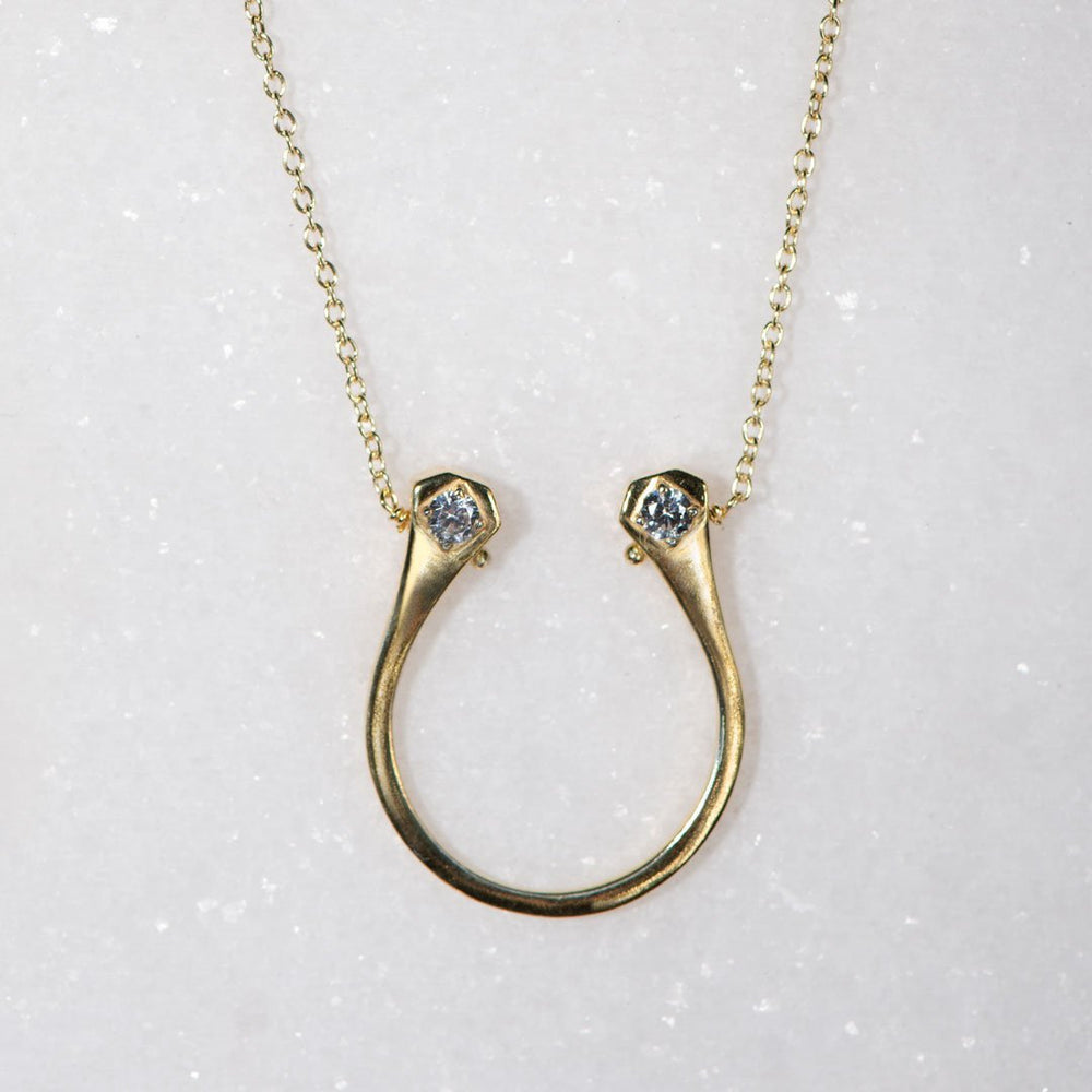 Charmed - Mossanite Equestrian Horseshoe Nail Necklace in Gold