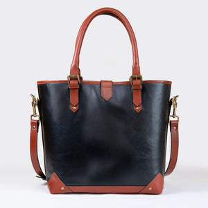 Signature - Riding Stirrup Tote Luxury Leather Handbag in Cognac on Black