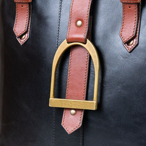 Signature - Riding Stirrup Tote Luxury Leather Handbag in Cognac on Black