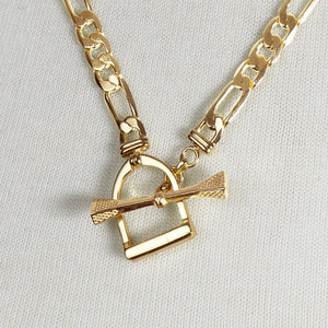 Cortina - Cuban Chain Horse Stirrup Necklace in Gold