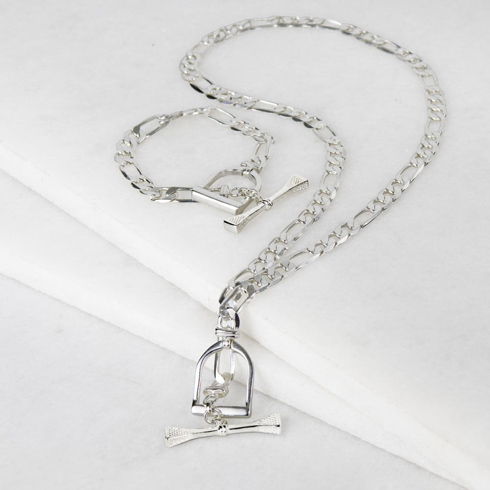 Cortina - Cuban Chain Horse Stirrup Necklace in Silver