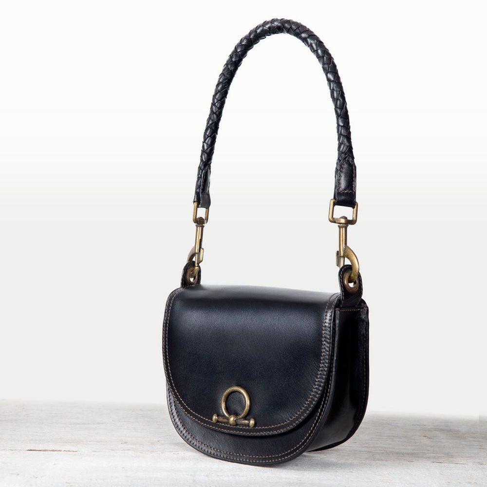 Coronado- Horse Bit Lock Luxury Leather Crossbody Handbag in Black