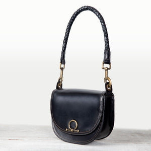 Coronado- Horse Bit Lock Luxury Leather Crossbody Handbag in Black
