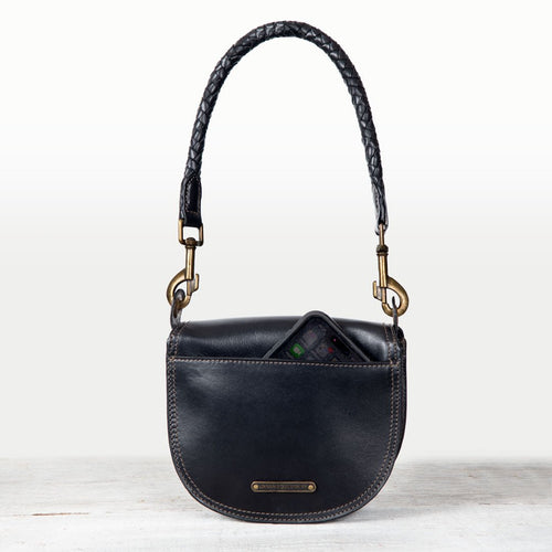 Coronado- Horse Bit Lock Luxury Leather Crossbody Handbag in Black
