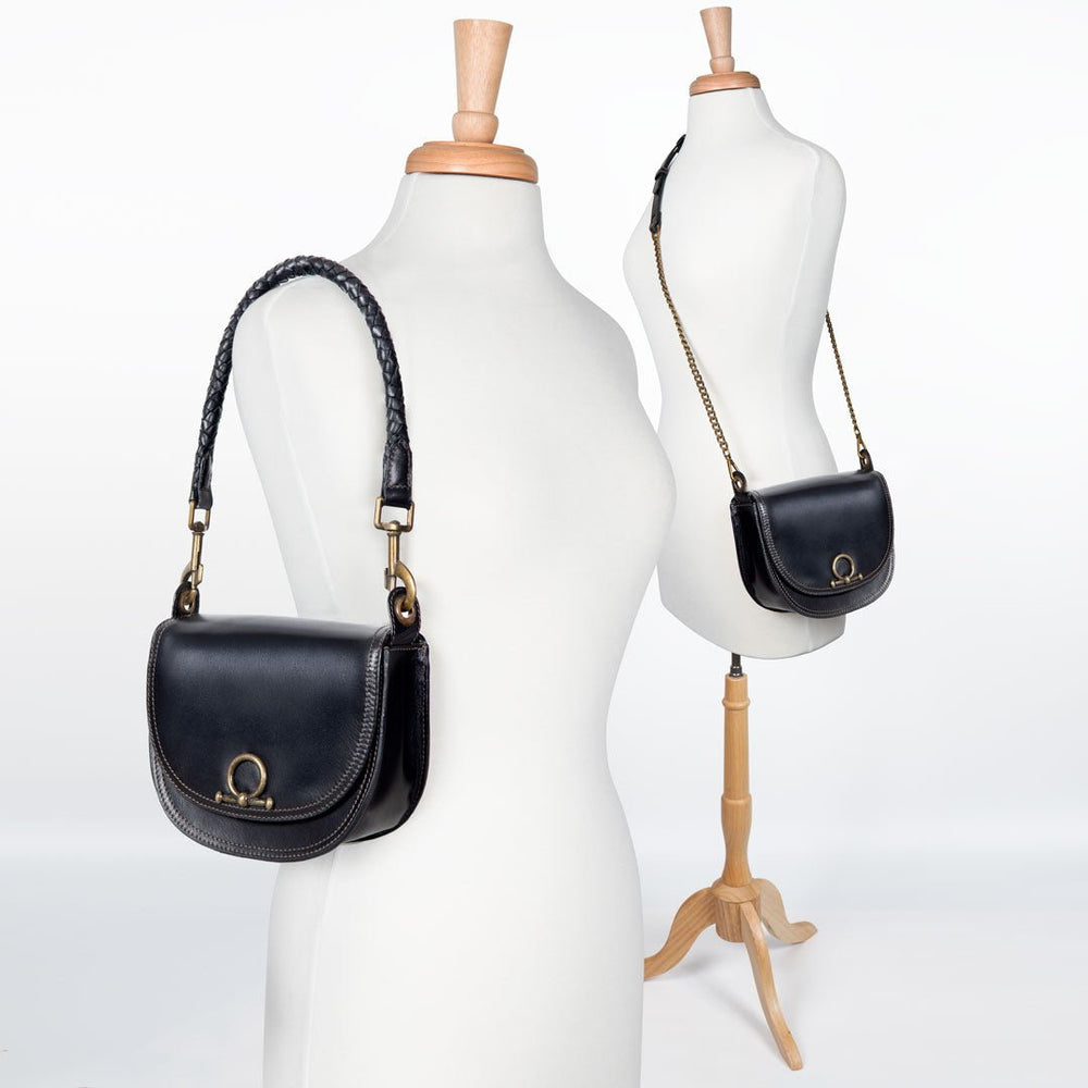 Coronado- Horse Bit Lock Luxury Leather Crossbody Handbag in Black