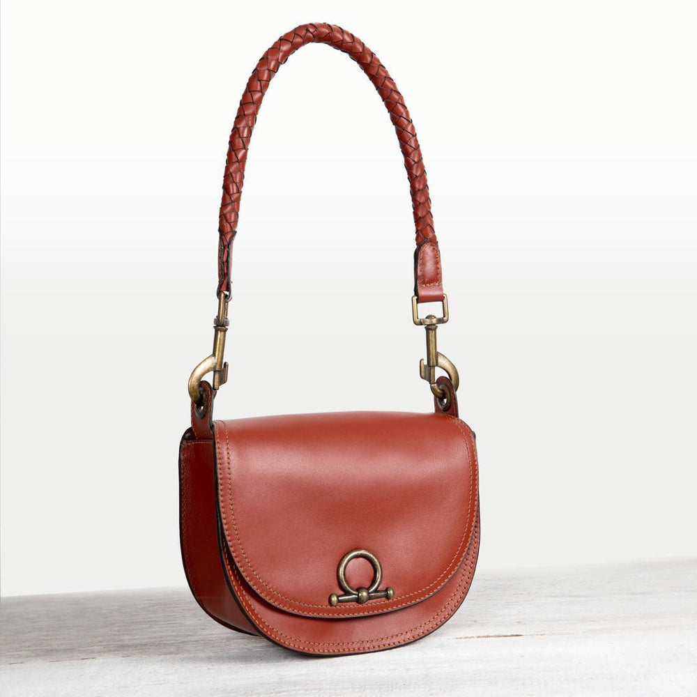 Coronado- Horse Bit Lock Luxury Leather Crossbody Handbag in Cognac