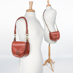 Coronado- Horse Bit Lock Luxury Leather Crossbody Handbag in Cognac