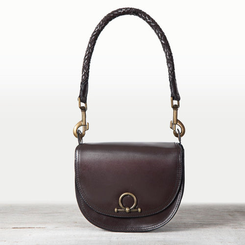 Coronado- Horse Bit Lock Luxury Leather Crossbody Handbag in Deep Brown