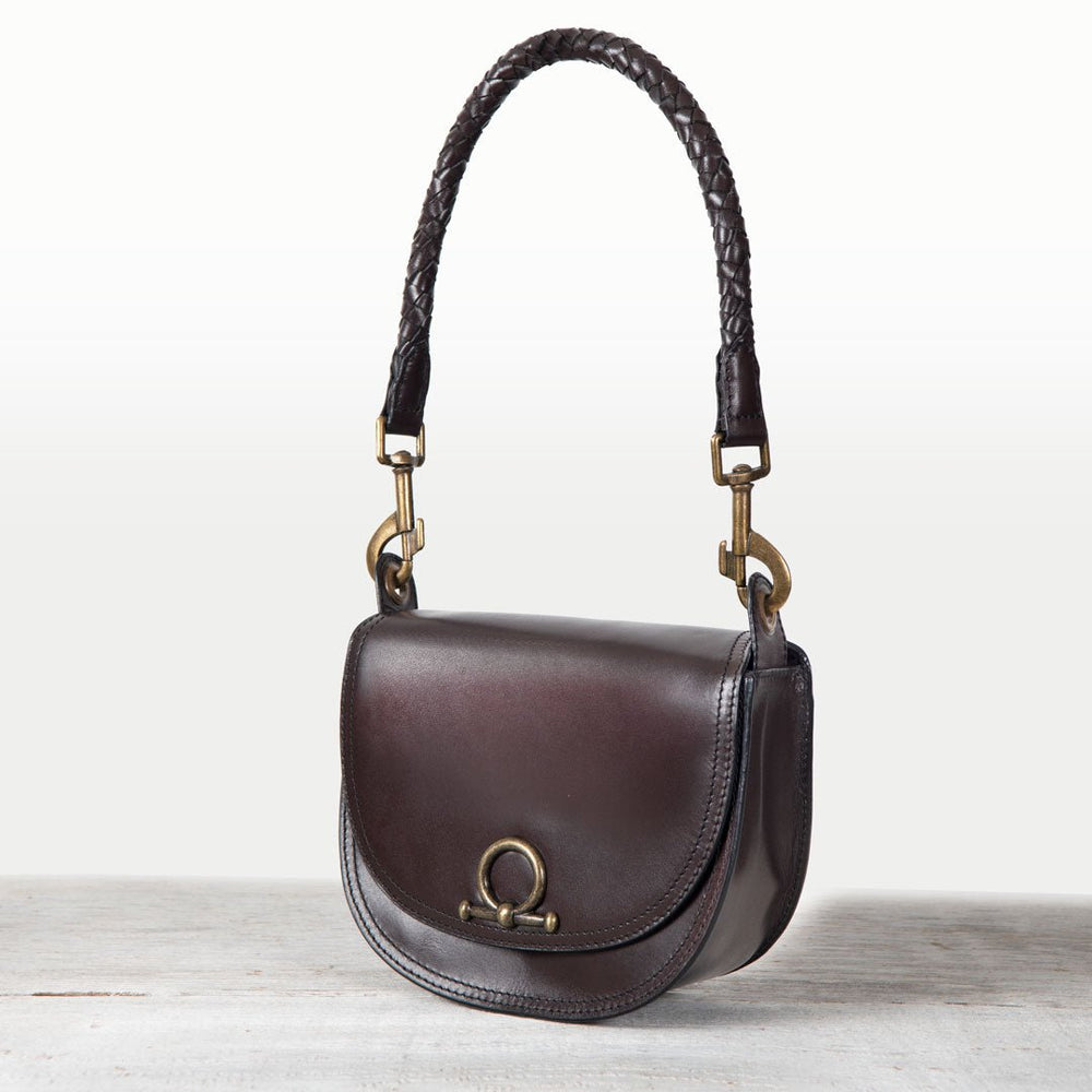 Coronado- Horse Bit Lock Luxury Leather Crossbody Handbag in Deep Brown