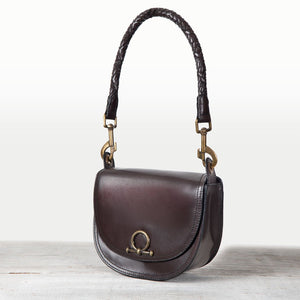 Coronado- Horse Bit Lock Luxury Leather Crossbody Handbag in Deep Brown