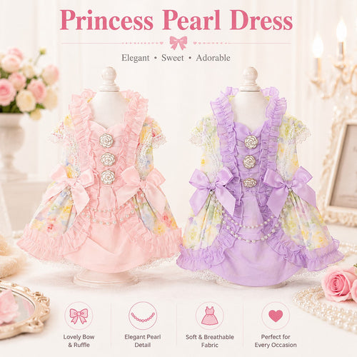 Princess Pearl Floral Dog Dress with Satin Bows
