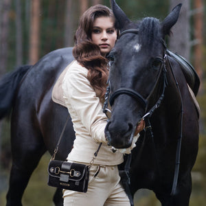 Dalton - Horse Bit Crossbody Luxury Leather Handbag in Black on Black