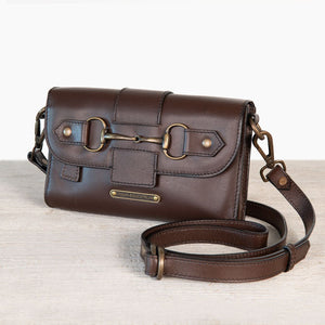 Dalton - Horse Bit Crossbody Luxury Leather Handbag in Deep Brown