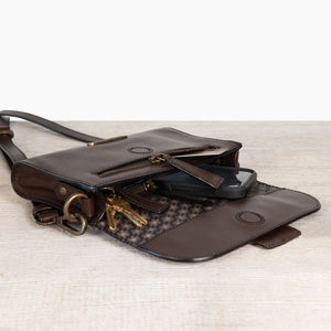 Dalton - Horse Bit Crossbody Luxury Leather Handbag in Deep Brown
