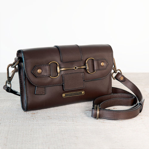 Dalton - Horse Bit Crossbody Luxury Leather Handbag in Deep Brown