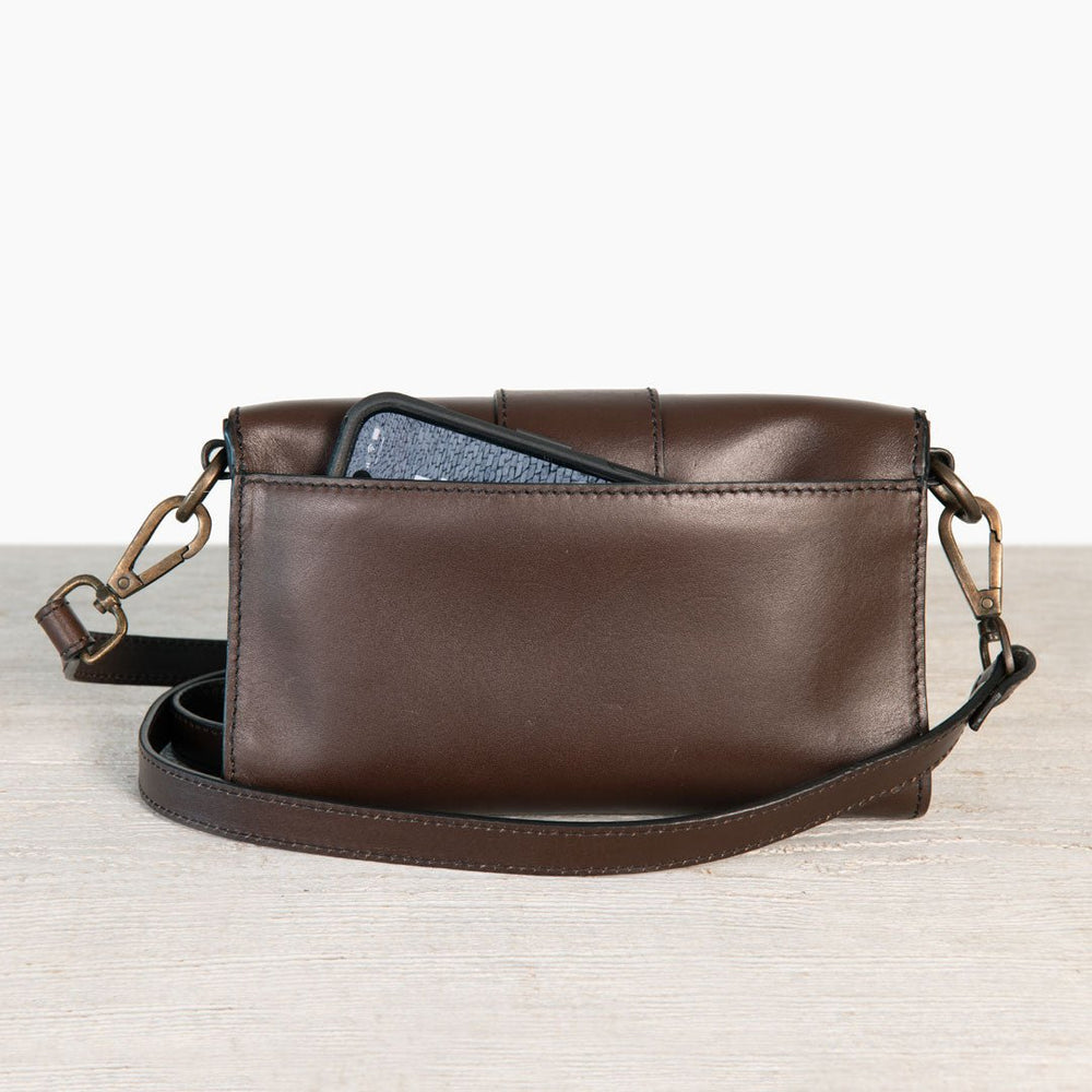 Dalton - Horse Bit Crossbody Luxury Leather Handbag in Deep Brown
