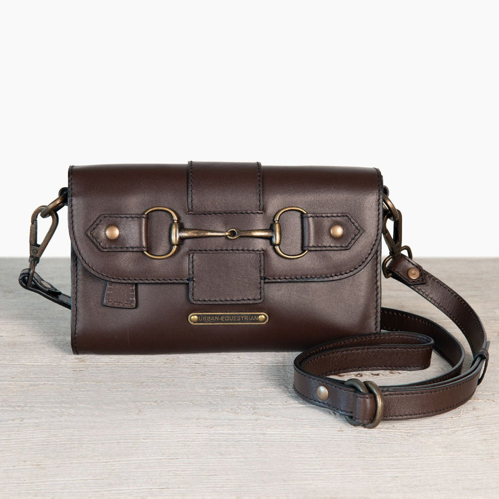 Dalton - Horse Bit Crossbody Luxury Leather Handbag in Deep Brown