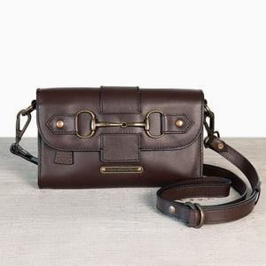 Dalton - Horse Bit Crossbody Luxury Leather Handbag in Deep Brown