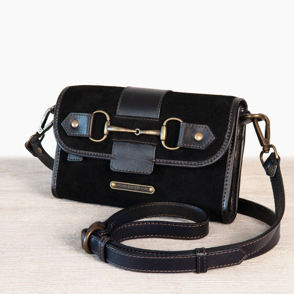 Dalton - Horse Bit Crossbody Luxury Leather Handbag in Black on Black