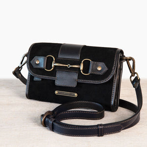 Dalton - Horse Bit Crossbody Luxury Leather Handbag in Black on Black